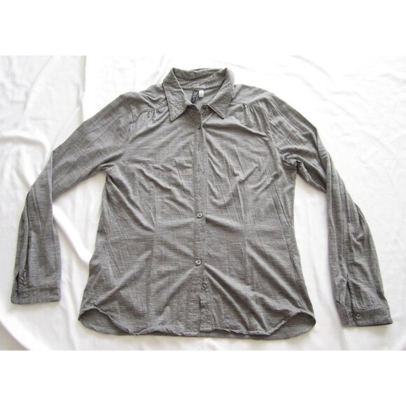 Women's Ibex 100% Merino Wool Button Gray Long Sleeve Shirt Sz L (WB407) - Picture 1 of 9